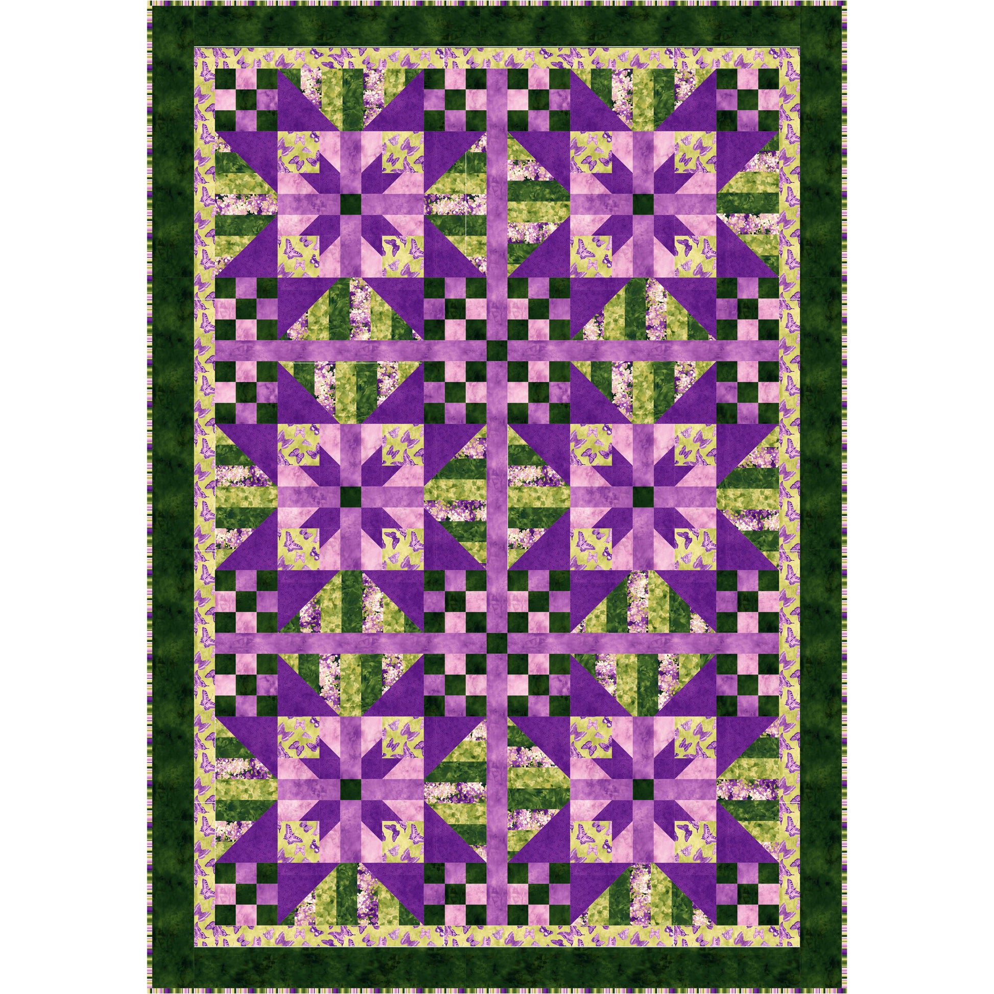 The cool palette of the fabric line shown will shower you with a feeling of calmness and serenity.  Stars and nine patch blocks with diamonds and could look a bit like flowers or presents.