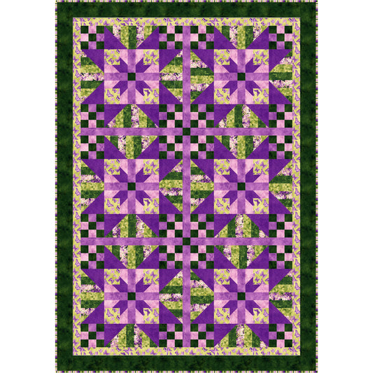 The cool palette of the fabric line shown will shower you with a feeling of calmness and serenity.  Stars and nine patch blocks with diamonds and could look a bit like flowers or presents.