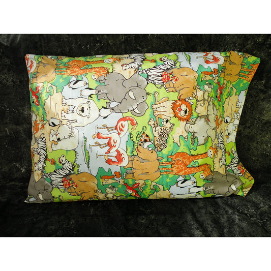 Simple pillowcase showcases the fabric, which is animals in this photo.