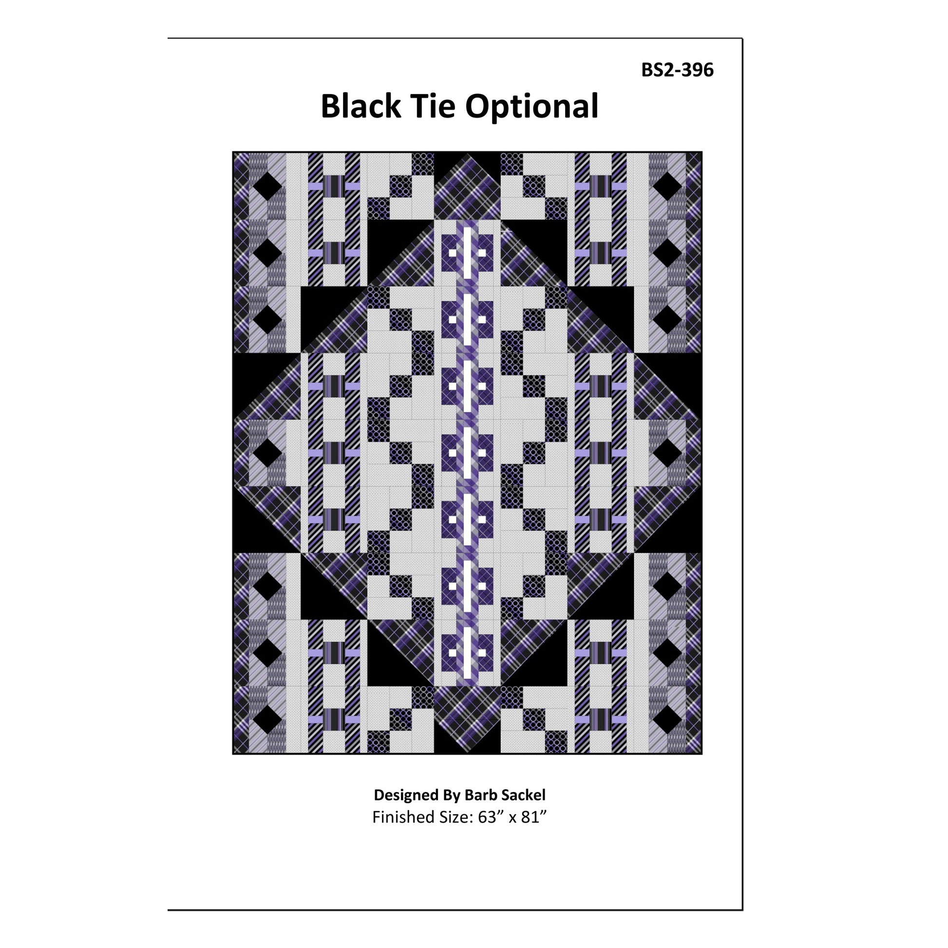 Image of the cover for the Black Tie Optional quilt pattern by Barb Sackel.