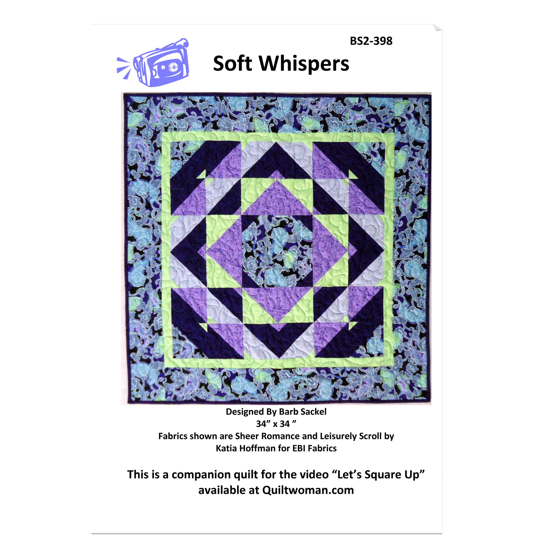 Image of the cover for the Soft Whispers quilt pattern by Barb Sackel.