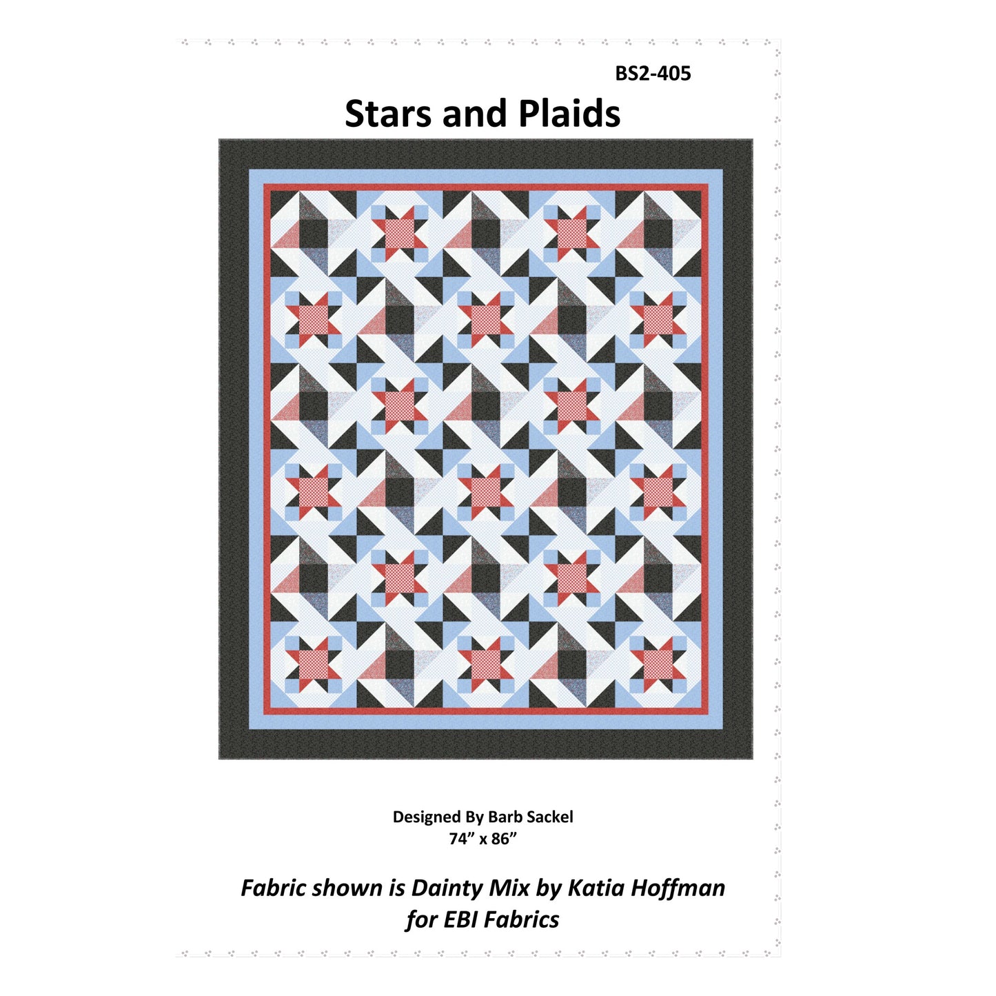 Quilt pattern with stars and plaid design on a white background