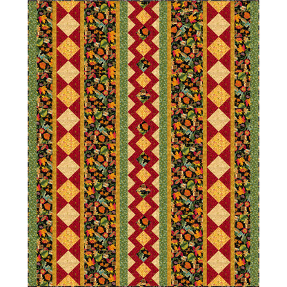 Decorative quilt with autumn-themed pattern on a white background