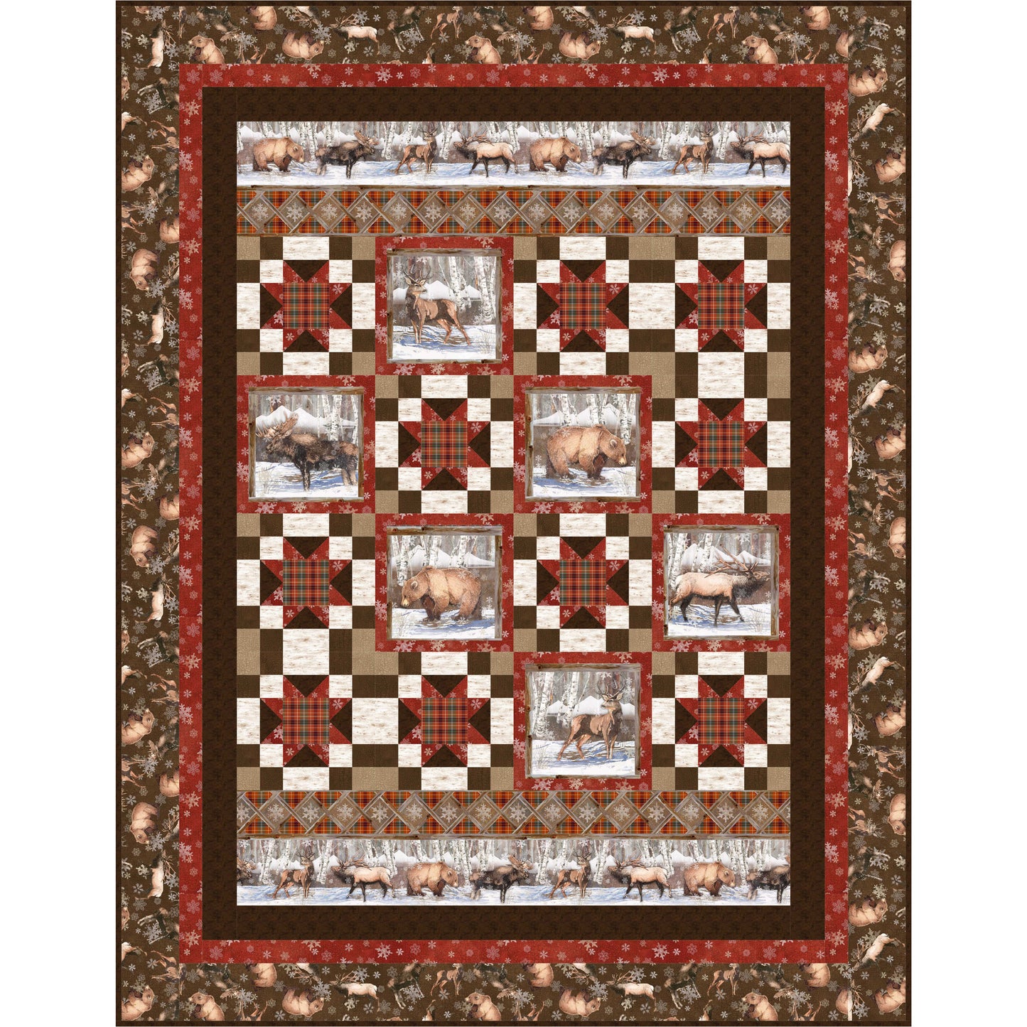 Quilt with reindeer pattern on a checkered background