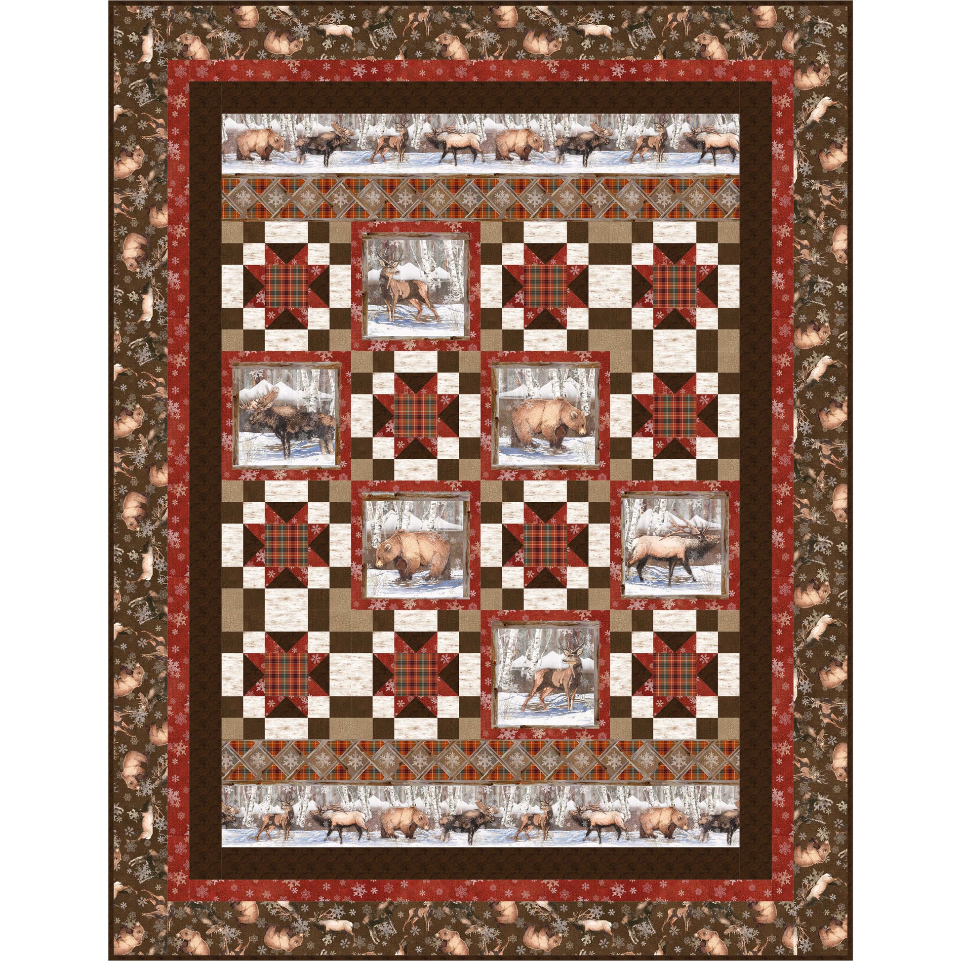 Quilt with reindeer pattern on a checkered background