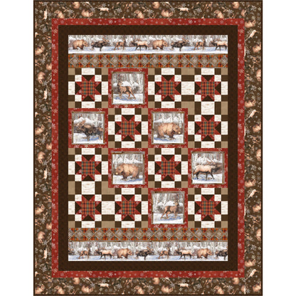 Quilt with reindeer pattern on a checkered background