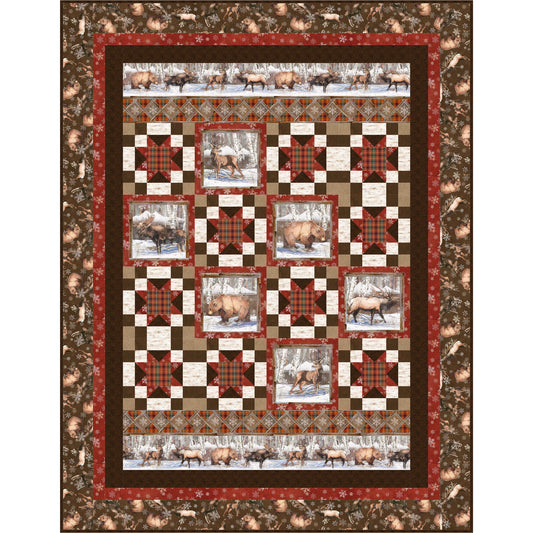 Quilt with reindeer pattern on a checkered background