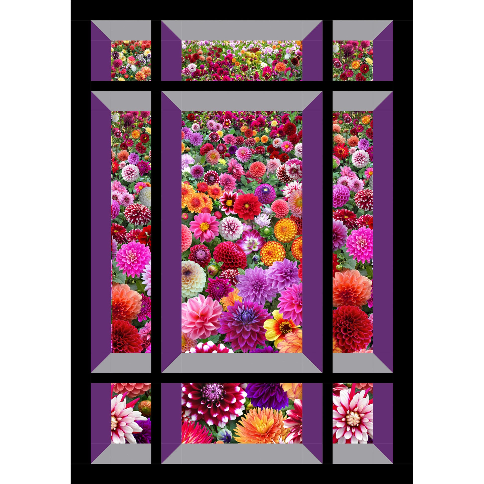 Window frame with colorful floral pattern