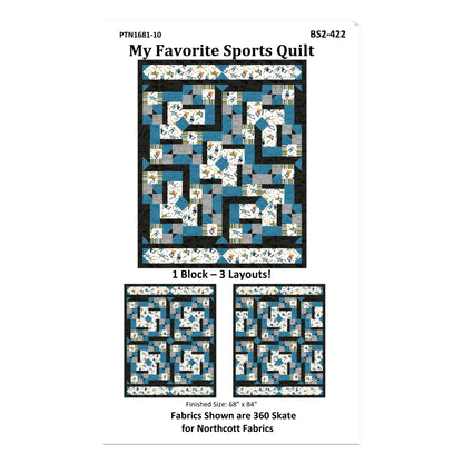 Quilt pattern book cover with quilt design and fabric information on a white background