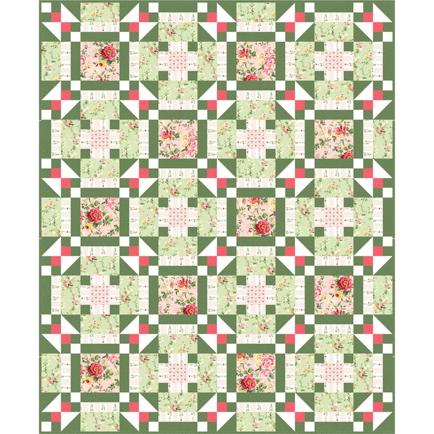 Quilt with floral pattern on a green background