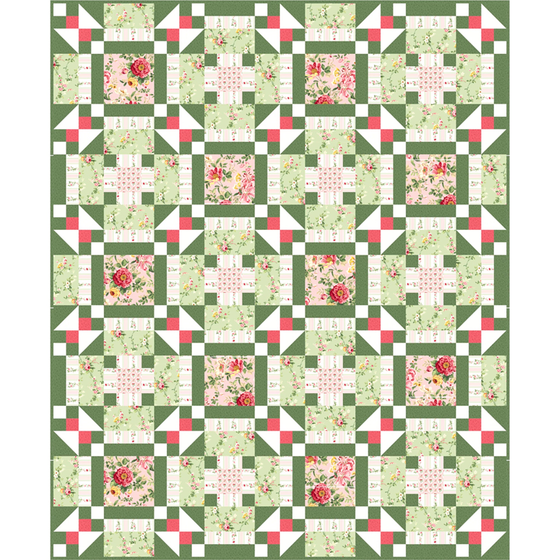 Quilt with floral pattern on a green background