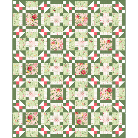 Quilt with floral pattern on a green background
