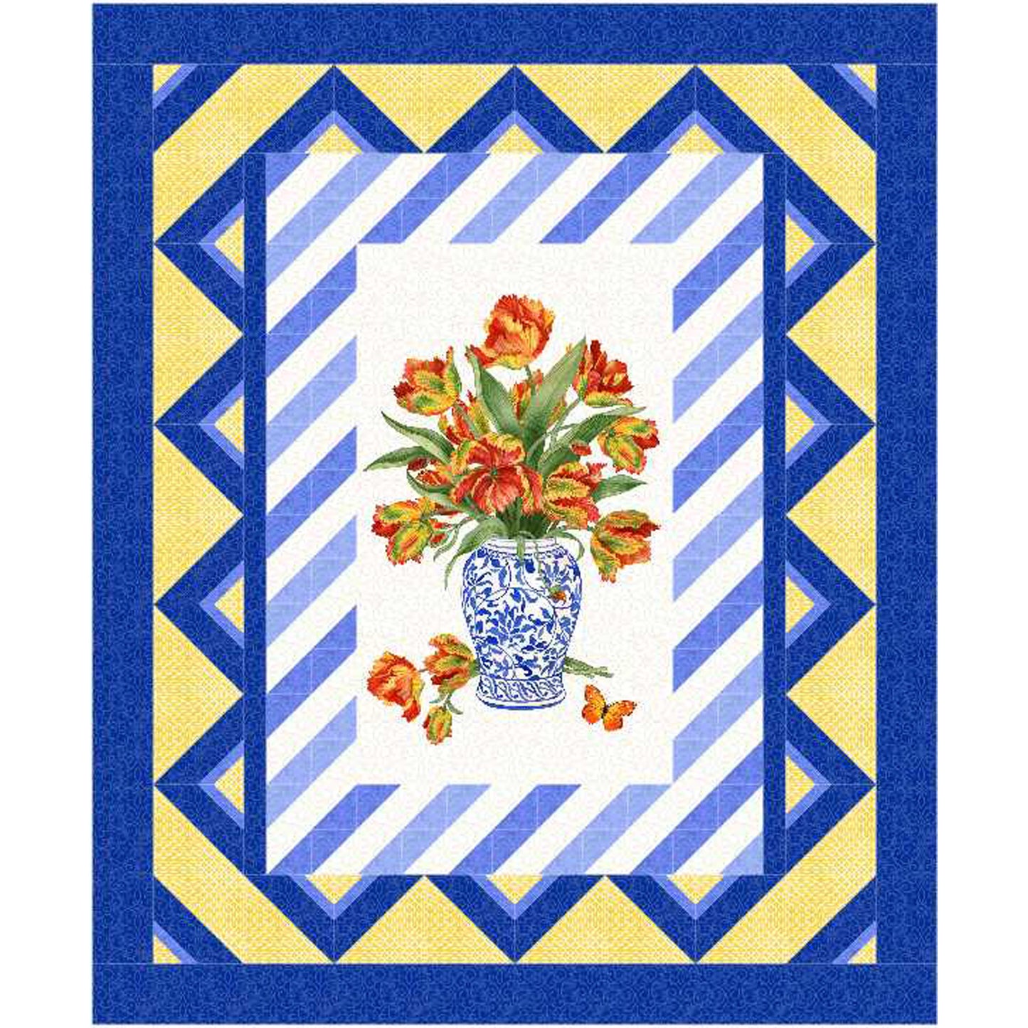 Decorative quilt with floral design and geometric border