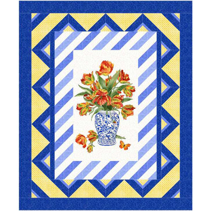 Decorative quilt with floral design and geometric border
