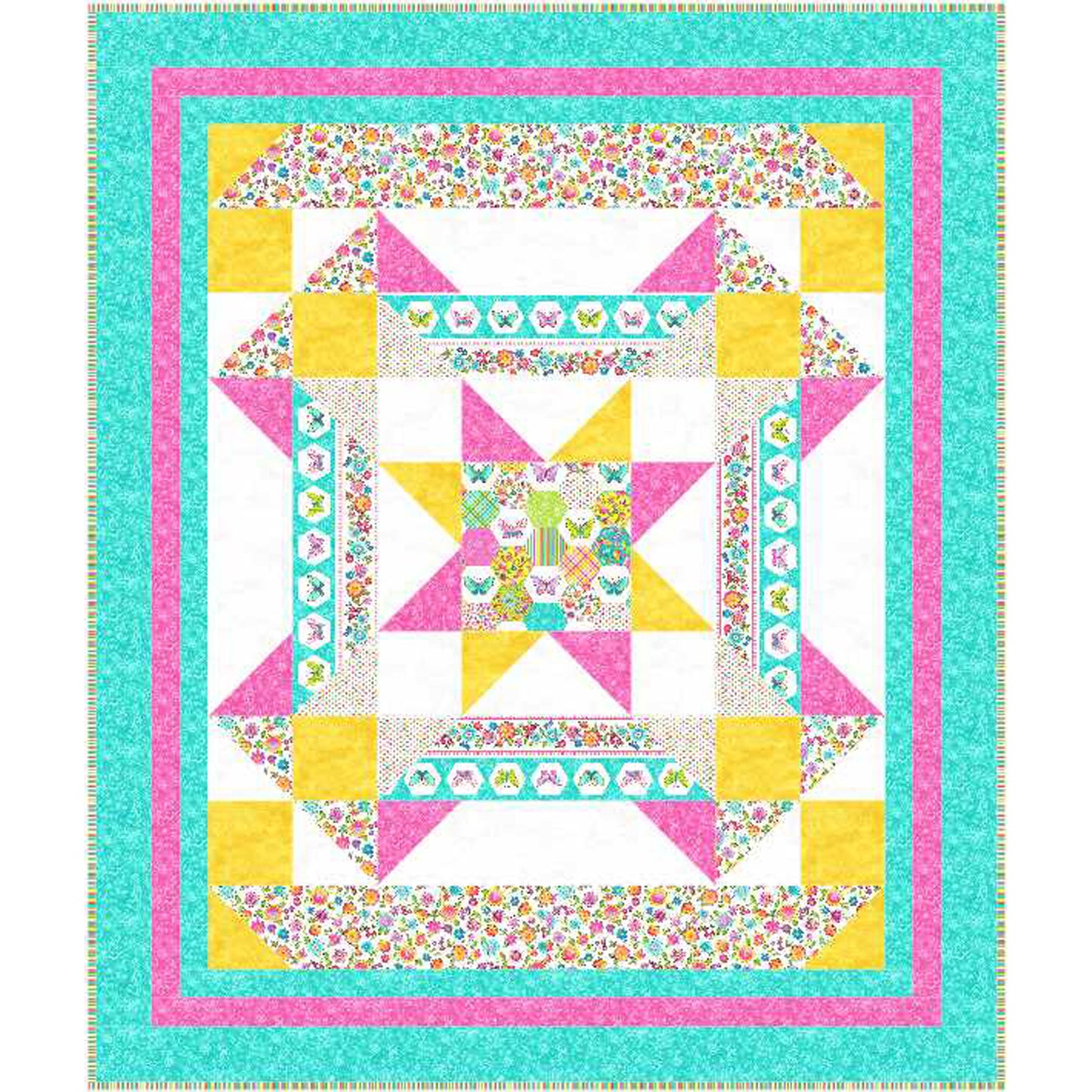 Colorful quilt with star pattern on a white background