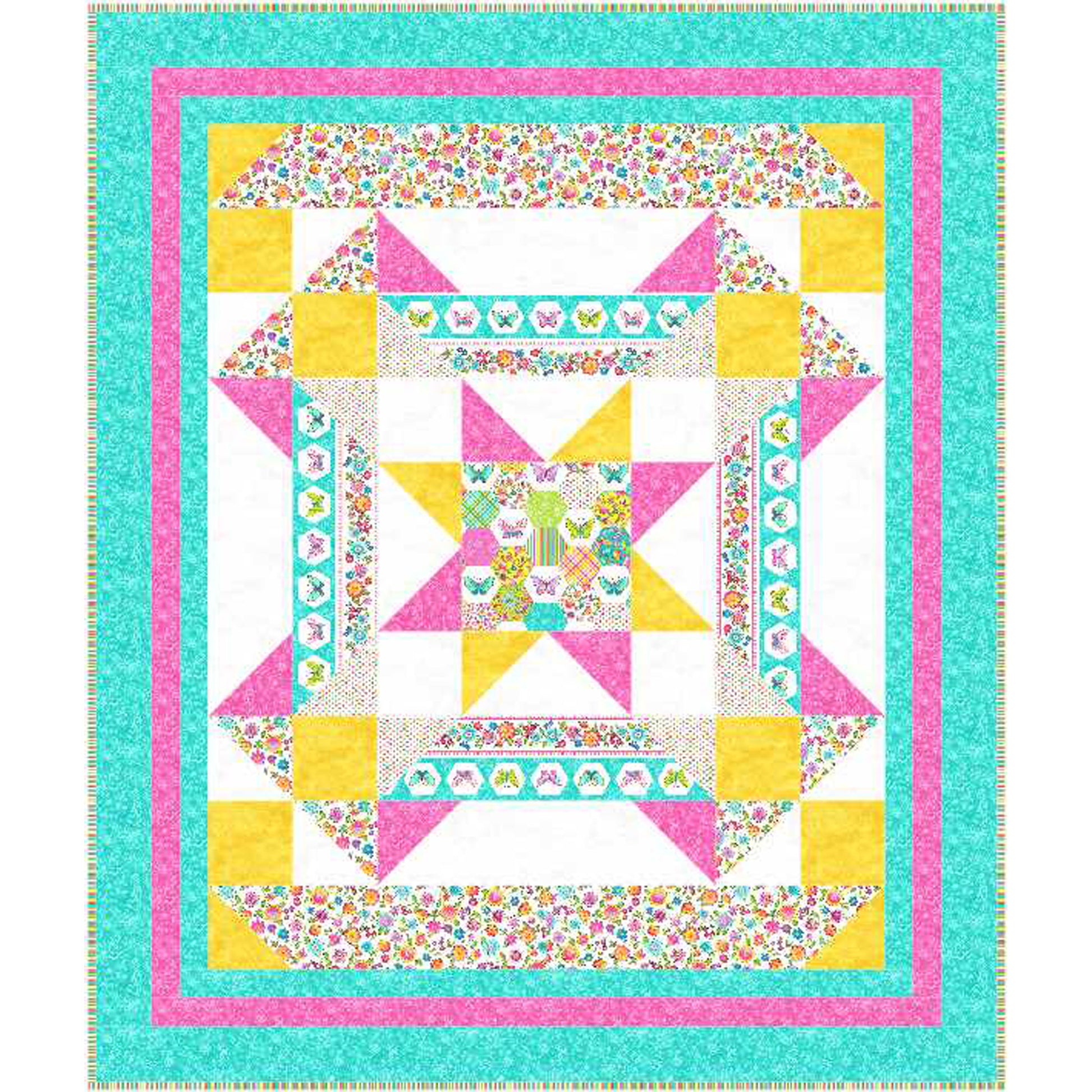 Colorful quilt with star pattern on a white background