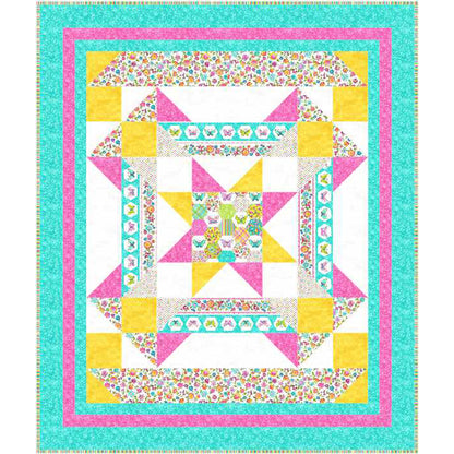 Colorful quilt with star pattern on a white background