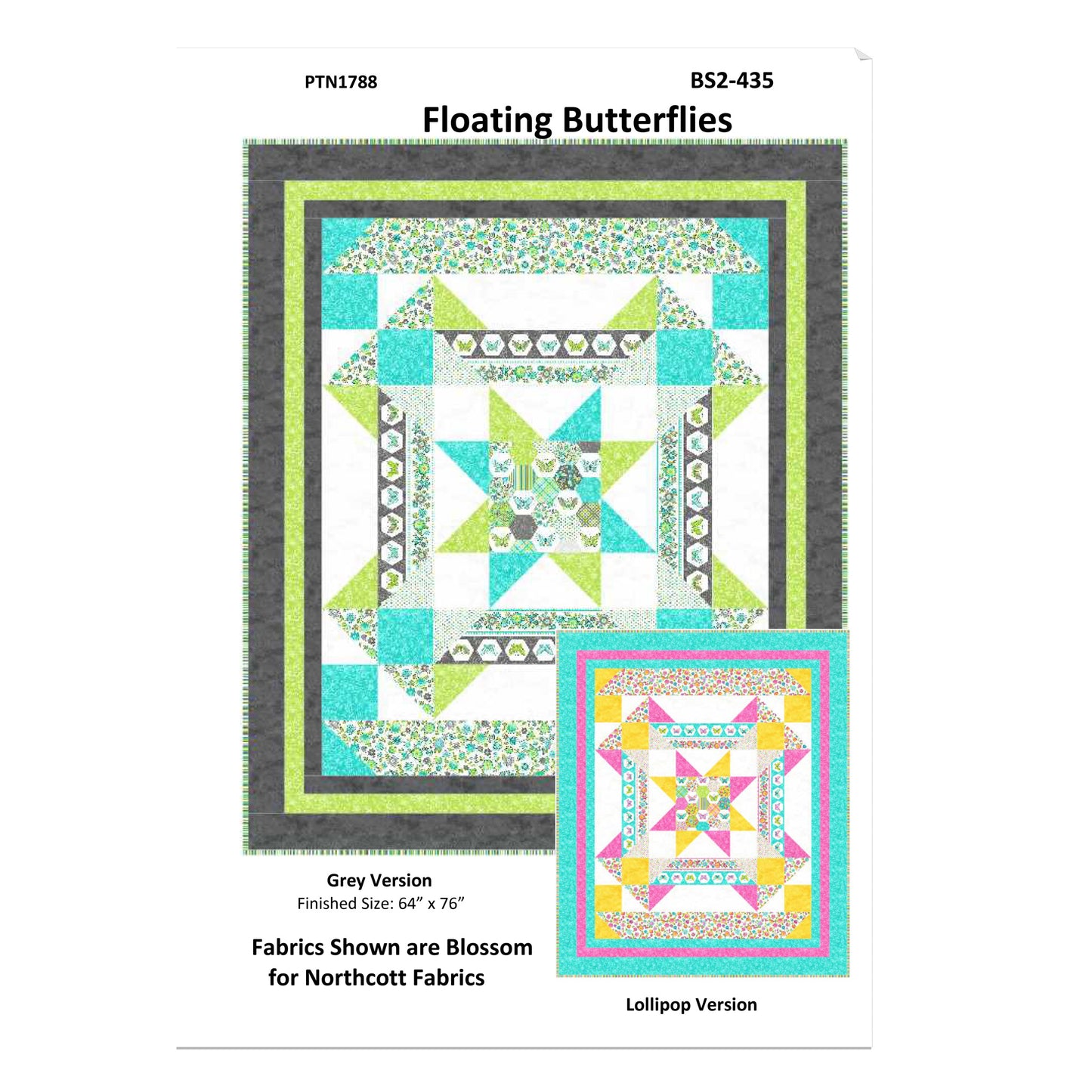 Quilt pattern with 'Floating Butterflies' design on a white background