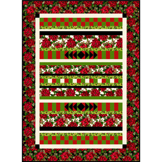 Decorative fabric panel with Christmas patterns including poinsettias and plaid designs.