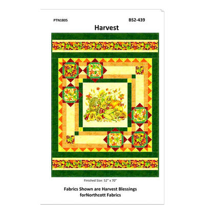 Quilt pattern packaging with 'Harvest' design and Northcott Fabrics branding.
