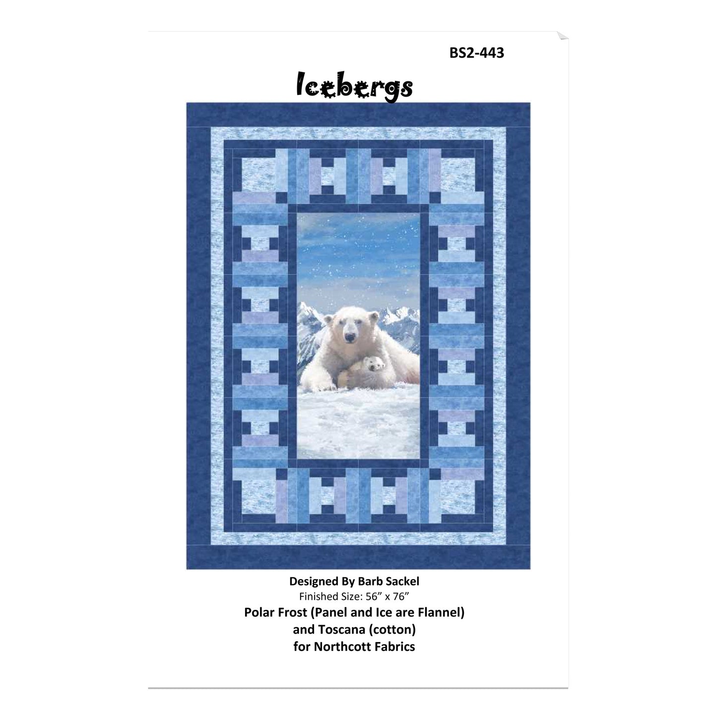 Quilt pattern cover featuring a polar bear and cub with blue border and text