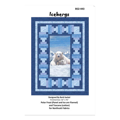 Quilt pattern cover featuring a polar bear and cub with blue border and text