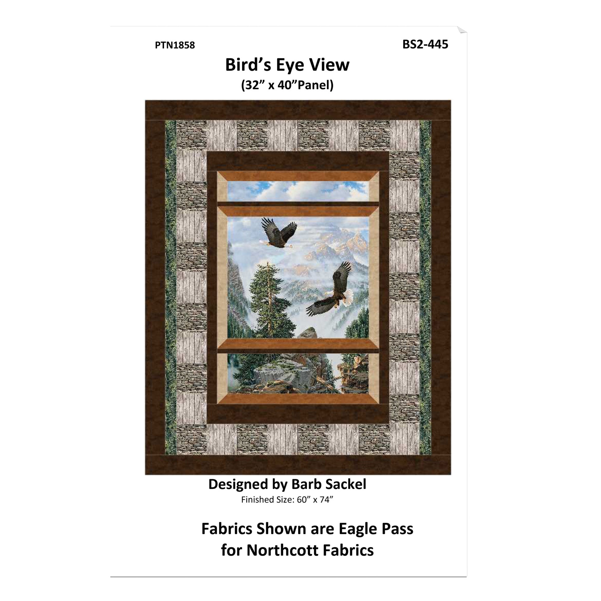 Quilt panel design with eagles and mountain scene, featuring Northcott Fabrics' Eagle Pass fabric.