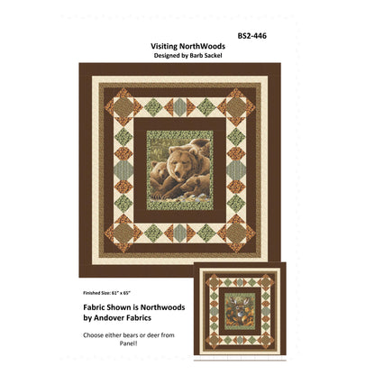 Quilt pattern design with bears in a decorative frame on a white background