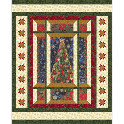 Quilt with a Christmas tree design in a decorative border