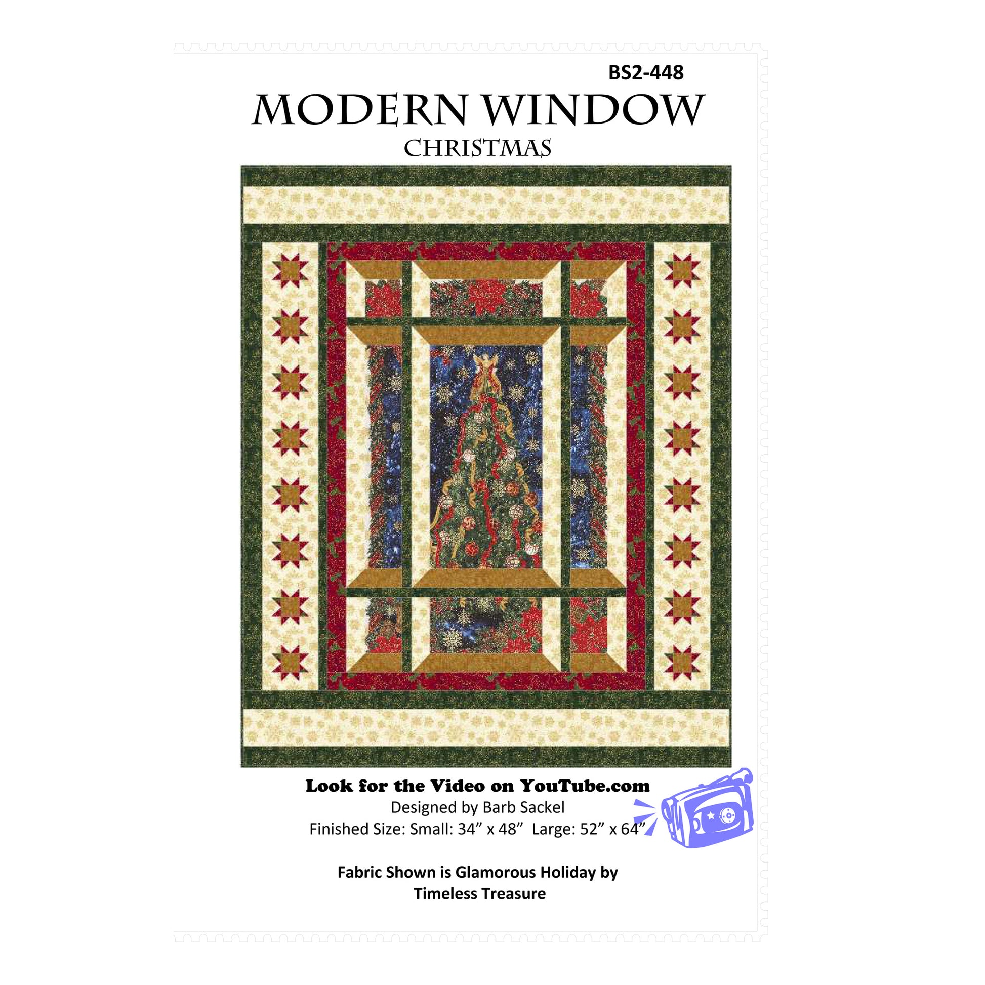 Quilt pattern cover for 'Modern Window Christmas' with a Christmas tree design.