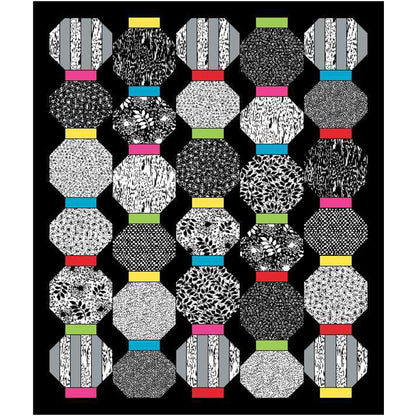 Patterned tiles with colorful borders on a black background