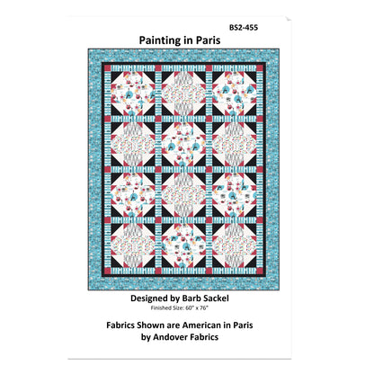Quilt pattern cover titled 'Painting in Paris' designed by Barb Sackel, featuring a geometric quilt design.