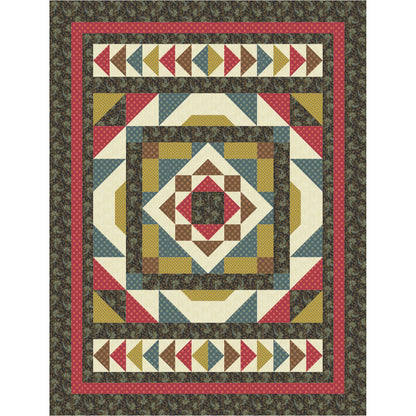 Quilt with geometric pattern featuring a central diamond shape and border