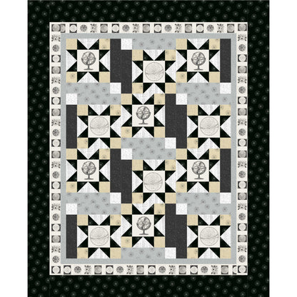 Quilt with geometric pattern on a black background