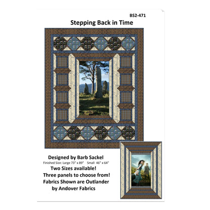 Quilt pattern design with a scenic landscape and decorative border, featuring Andover Fabrics' 'Outlander' fabric.
