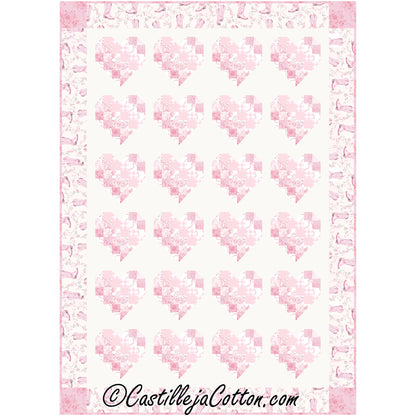 Hearts and Boots quilt is a beautiful heart pieced quilt featuring square blocks making up the hearts.  Colors for this quilt are pinks with a border of pink cowboy boots fabric.
