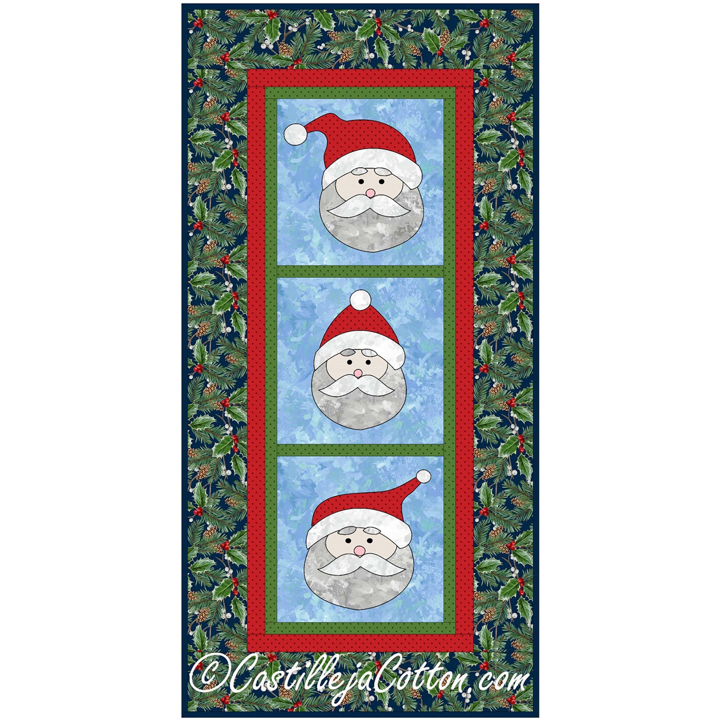 Santa Faces Runner Mini Wall Quilt CJC-38828e - Downloadable Pattern