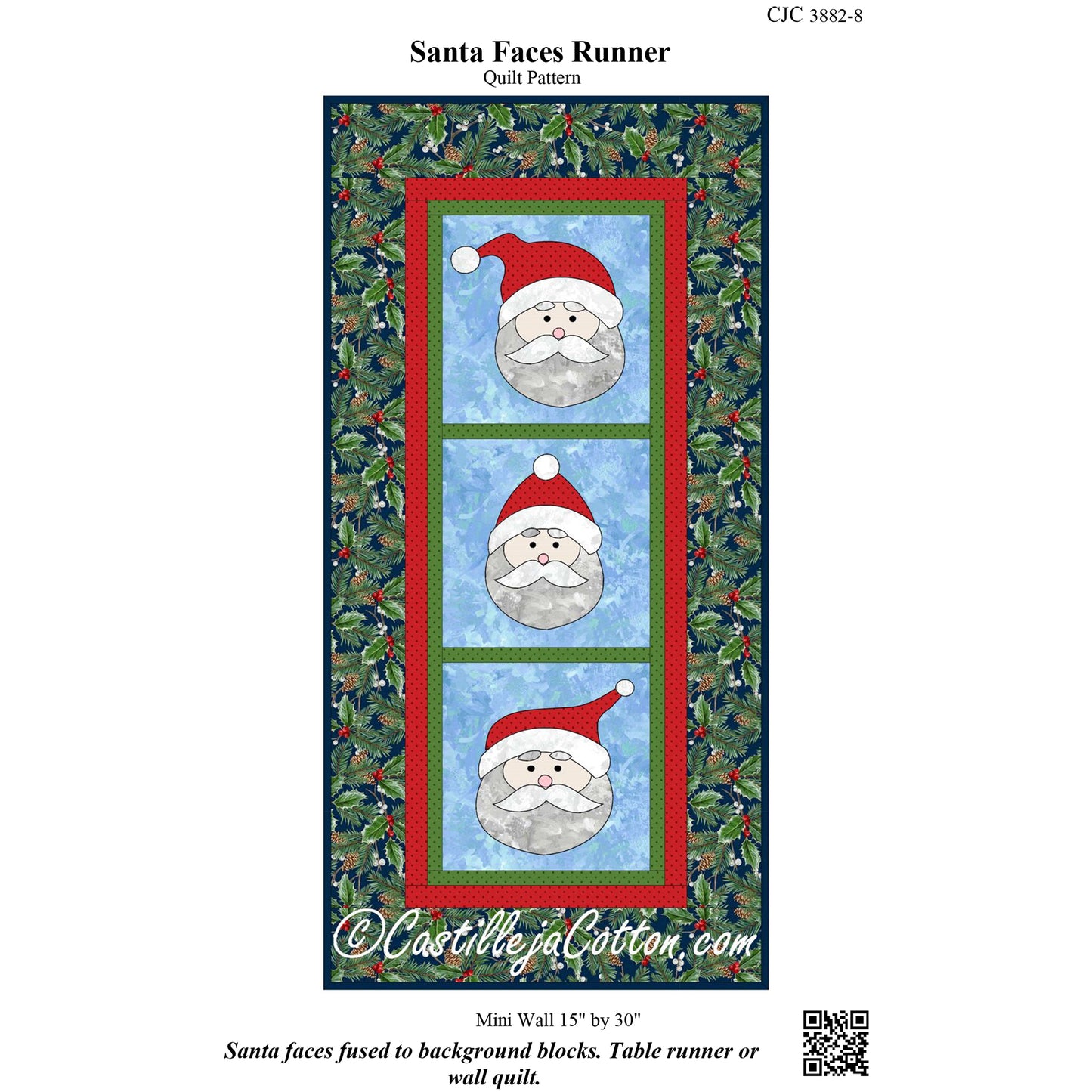 Santa Faces Runner Mini Wall Quilt CJC-38828e - Downloadable Pattern
