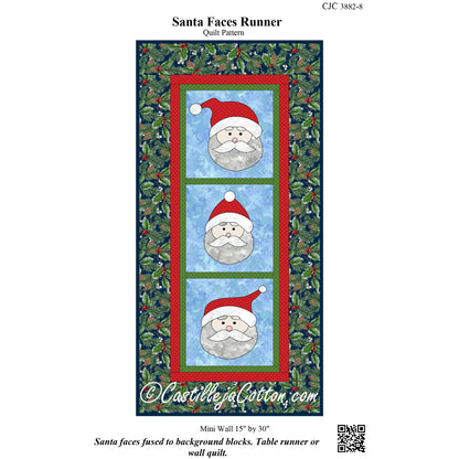 Santa Faces Runner Mini Wall Quilt CJC-38828e - Downloadable Pattern