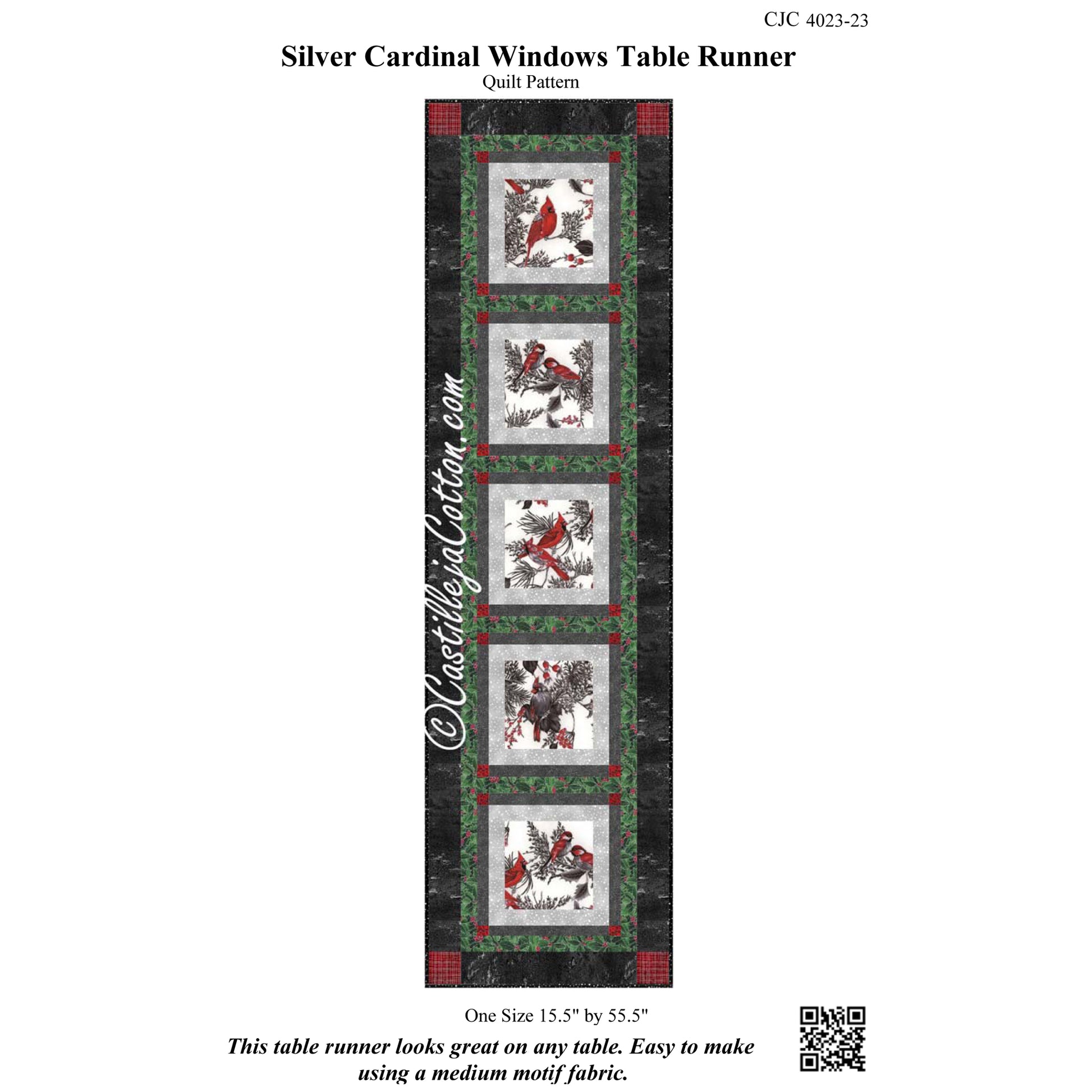 Cover image of pattern for Silver Cardinal Windows Table Runner.