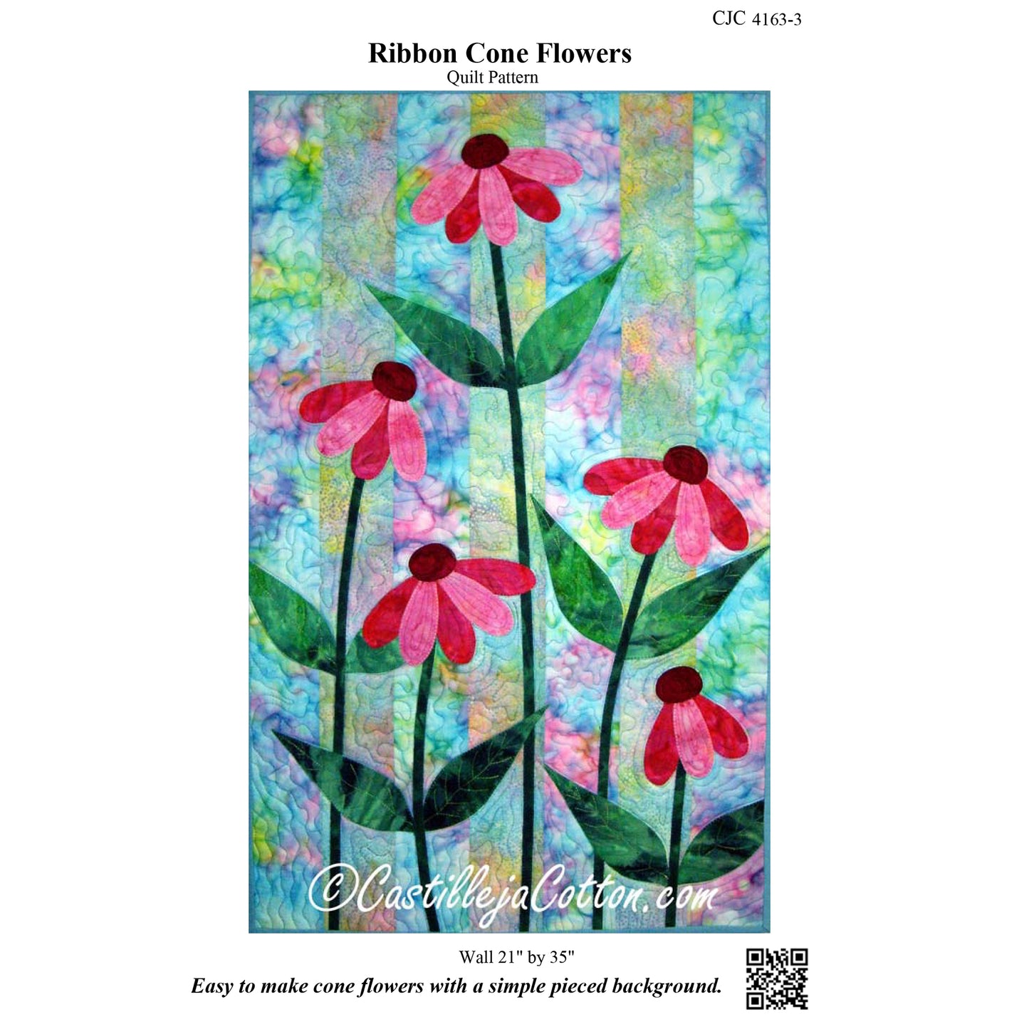 Cover image of pattern for Ribbon Cone Flowers quilt.