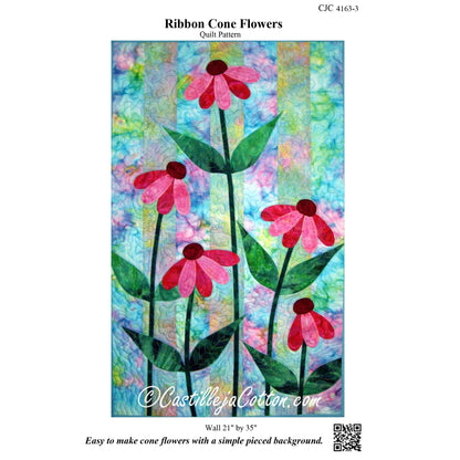 Cover image of pattern for Ribbon Cone Flowers quilt.