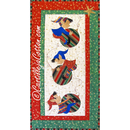 Decorative panel with Christmas-themed design featuring children and colorful balls on a white background.