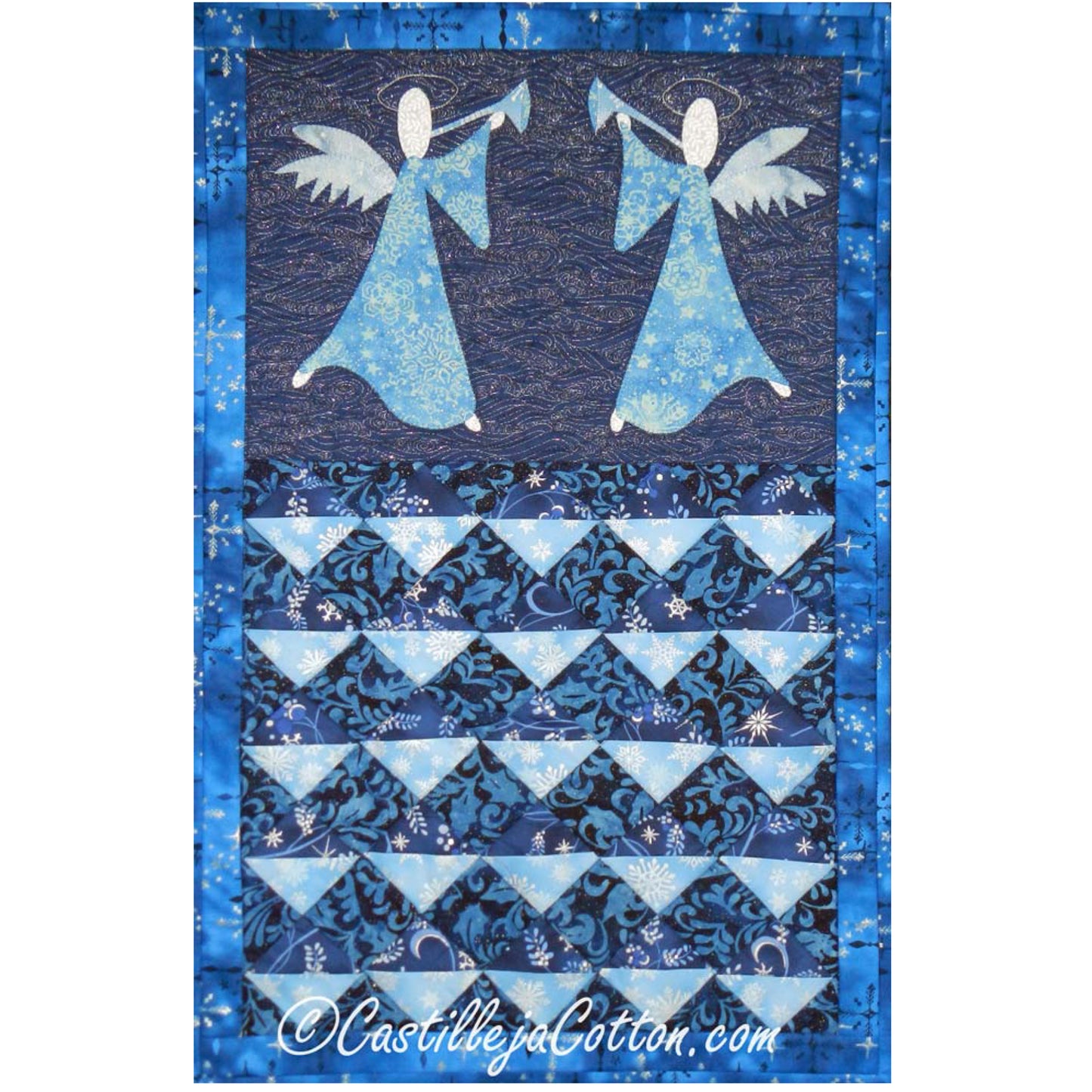 Adorable angle advent calendar quilt features two musical angel and pockets for each day up to Christmas.