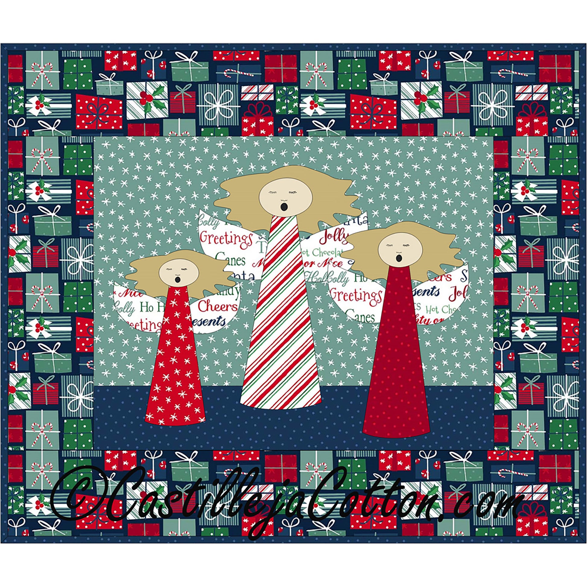 Easy to make singing angels wall quilt. Perfect decoration for the holiday season with its singing angels and Christmas fabric.