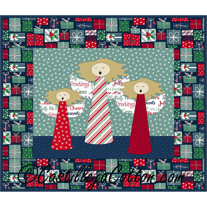 Easy to make singing angels wall quilt. Perfect decoration for the holiday season with its singing angels and Christmas fabric.
