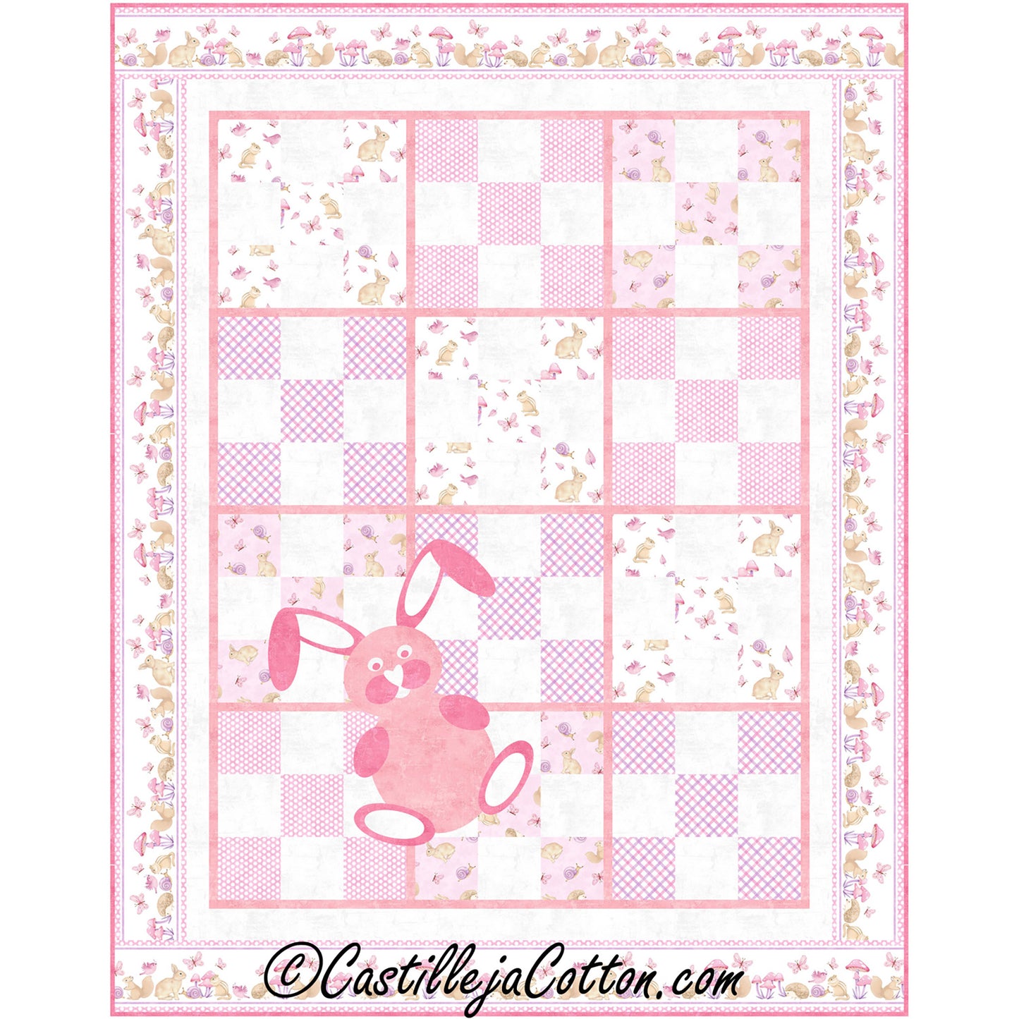 Peas in a Pod Bunny quilt is a simple child’s quilt with a fusible appliqued bunny. Blocks of 9-patches.