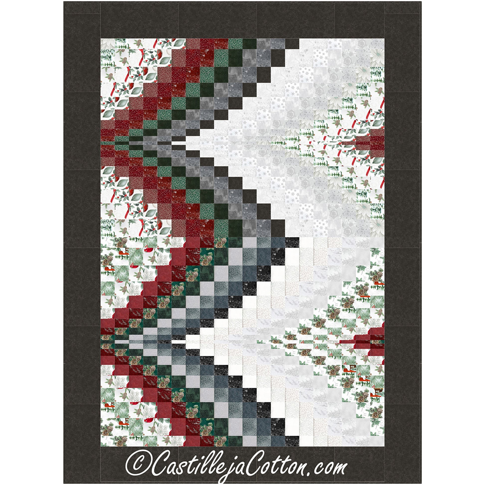 A beautifully crafted quilt showcasing a striking red, green, and white in bargello side-wave pattern.