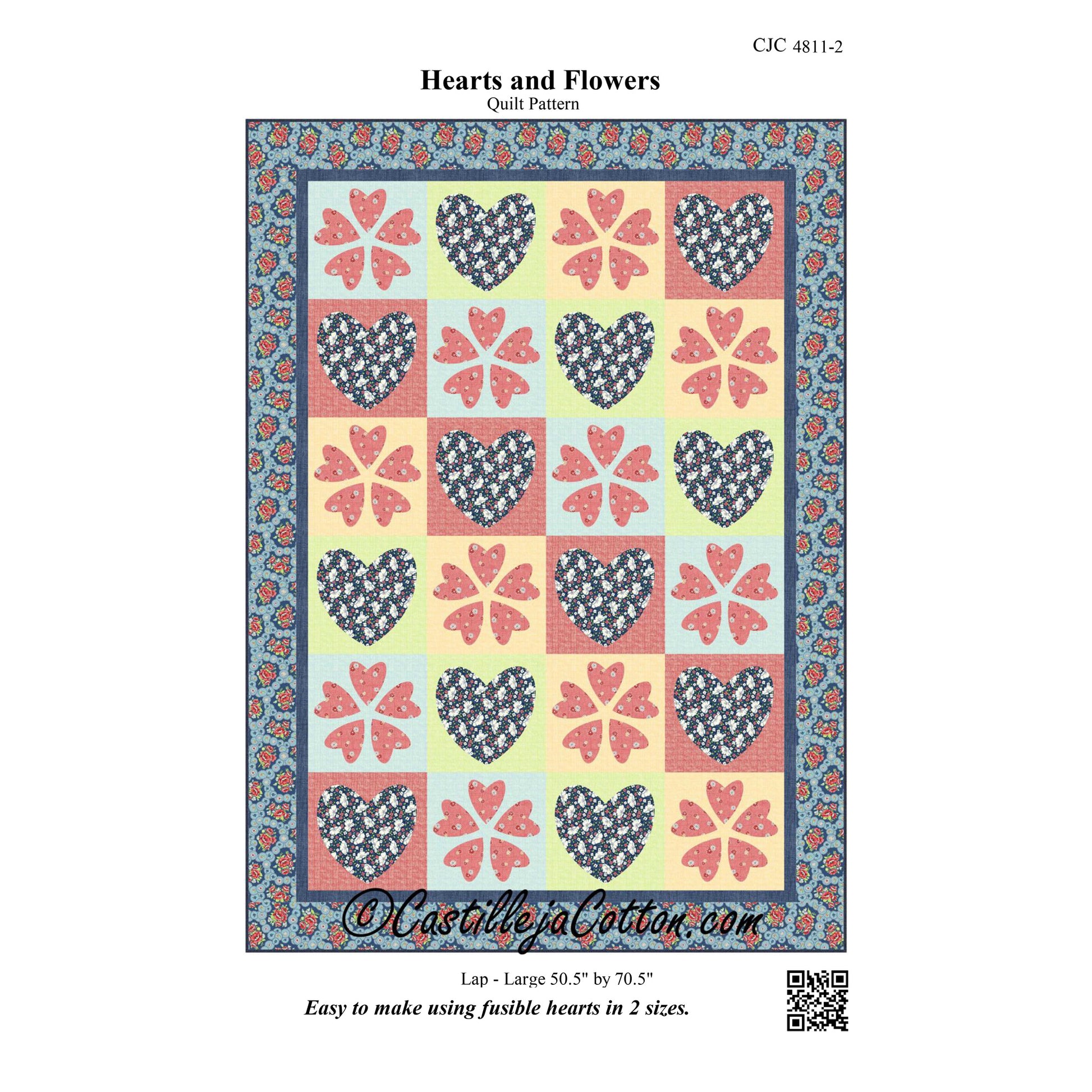 Image of the cover for the Hearts and Flowers quilt pattern by Diane McGregor of Castilleja Cotton.