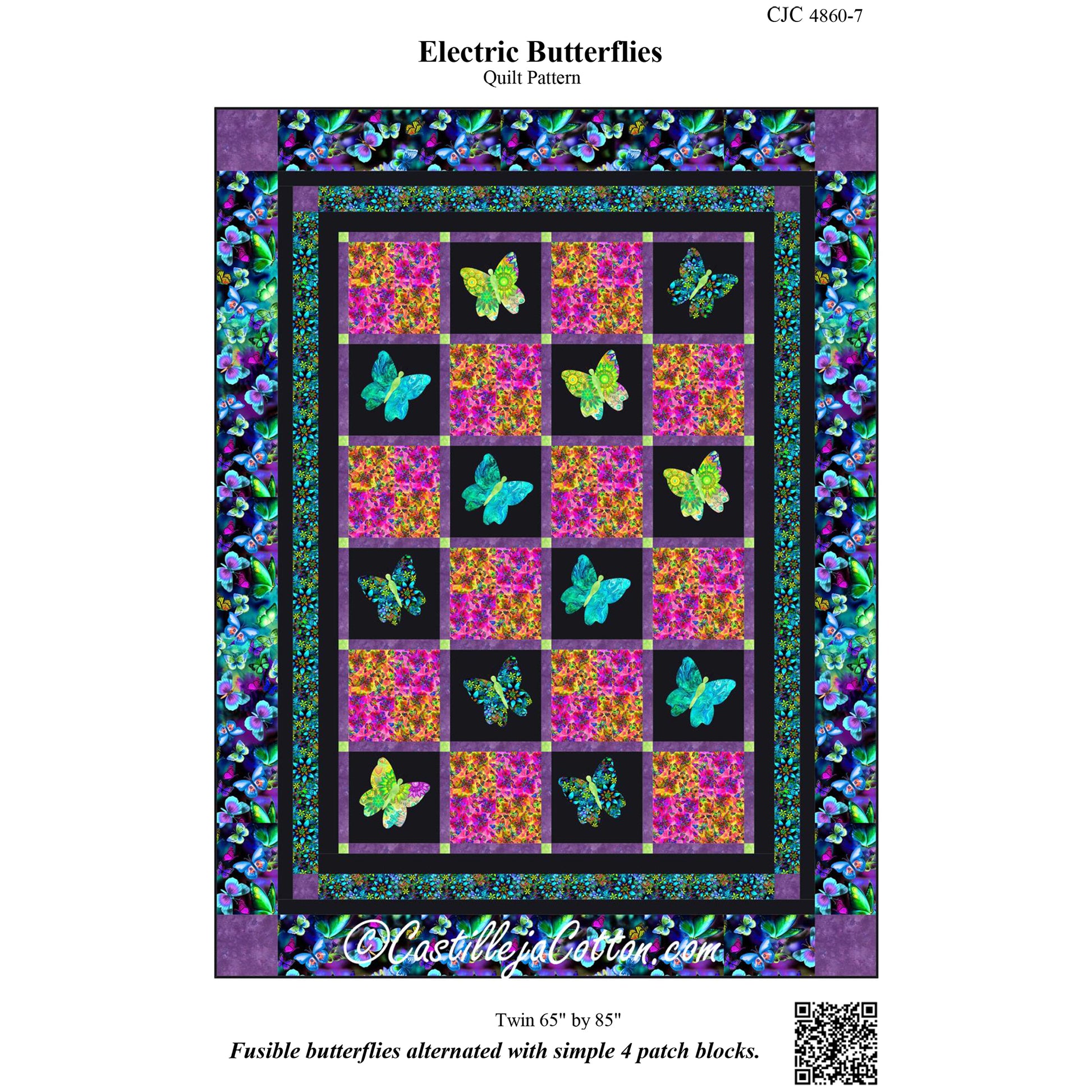 Cover image of pattern for Electric Butterflies Quilt.